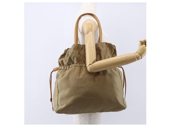 Borsa Tote PRADA in nylon e pelle beige oro Auth ep11896 D'oro - vista 22