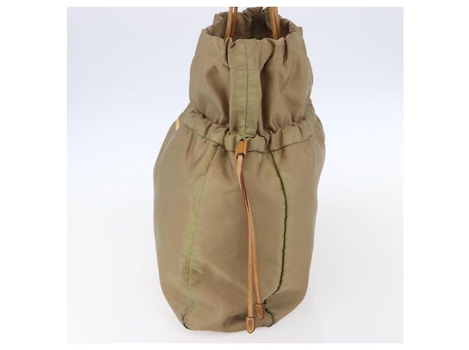 Borsa Tote PRADA in nylon e pelle beige oro Auth ep11896 D'oro - vista 4