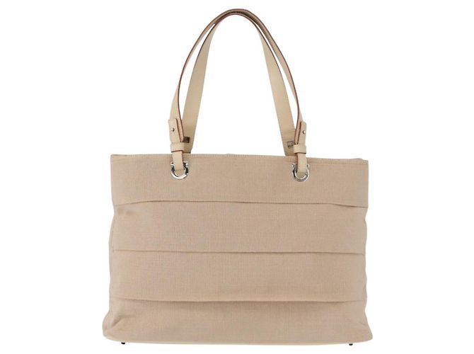 Borsa a mano Gancini in nylon beige e argento di Salvatore Ferragamo Auth ep11986 - vista 13