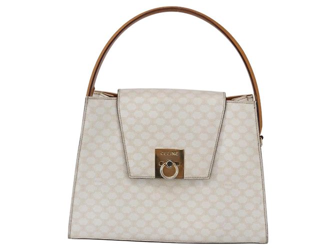 Céline Borsa Boston in tela Macadam CELINE in pelle PVC bianca e oro Auth 151042 Bianco D'oro - vista 13