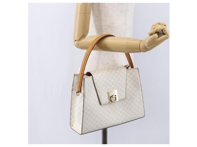 Céline Borsa Boston in tela Macadam CELINE in pelle PVC bianca e oro Auth 151042 Bianco D'oro - vista 23