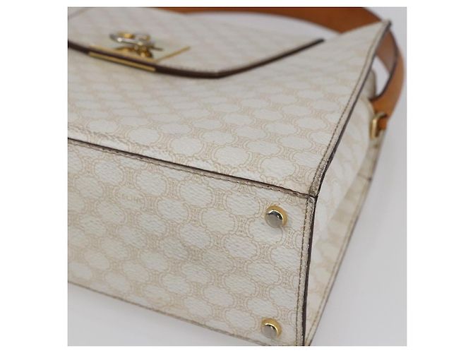 Céline Borsa Boston in tela Macadam CELINE in pelle PVC bianca e oro Auth 151042 Bianco D'oro - vista 9