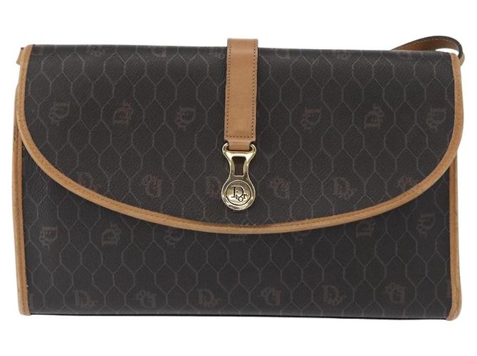 Sac à bandoulière en toile nid d'abeille PVC noir et or Christian Dior Auth 147083 Doré - vue 13