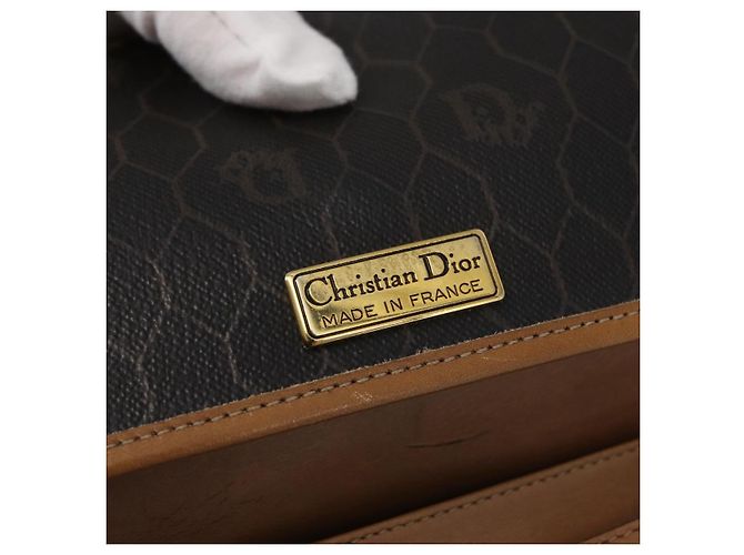 Sac à bandoulière en toile nid d'abeille PVC noir et or Christian Dior Auth 147083 Doré - vue 19