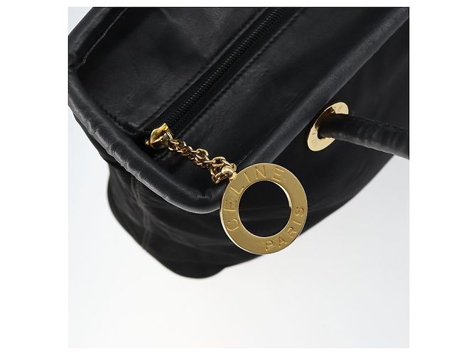Céline Bolso Tote CELINE de nylon y cuero negro dorado Auth ep11537 - vista 10