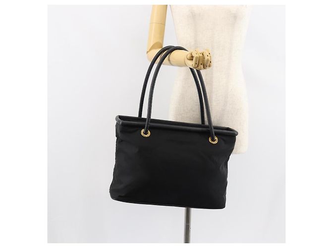 Céline Bolso Tote CELINE de nylon y cuero negro dorado Auth ep11537 - vista 23