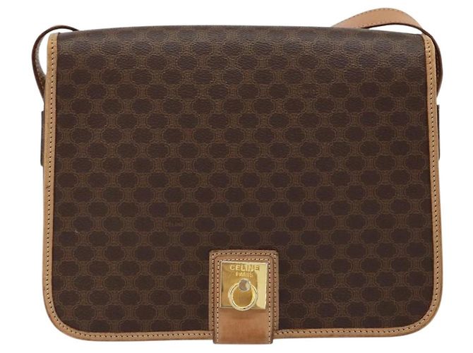 Céline Borsa a Spalla in Tela Macadam CELINE PVC Marrone Oro Auth ep11596 D'oro - vista 13