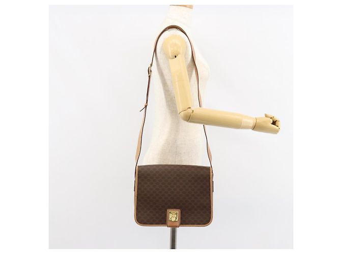 Céline Borsa a Spalla in Tela Macadam CELINE PVC Marrone Oro Auth ep11596 D'oro - vista 21