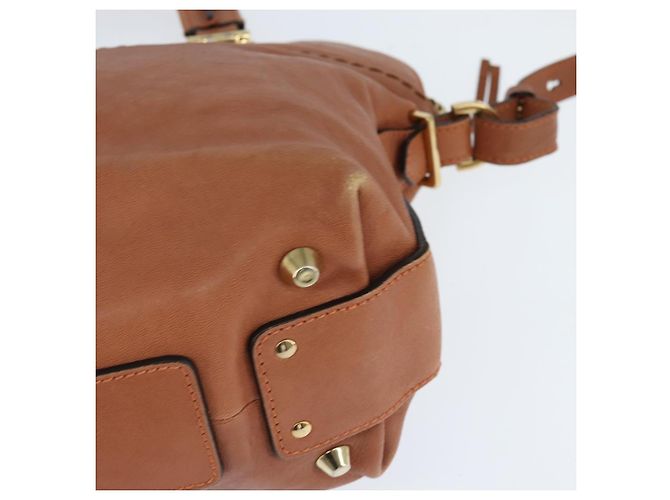 Chloé Bolsa de Mão Chloe Angie em Couro 2 em 1 Marrom Dourado Auth 150382 - vista 10