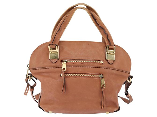 Chloé Bolsa de Mão Chloe Angie em Couro 2 em 1 Marrom Dourado Auth 150382 - vista 13