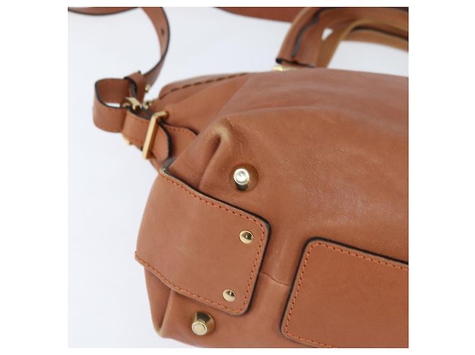 Chloé Bolsa de Mão Chloe Angie em Couro 2 em 1 Marrom Dourado Auth 150382 - vista 15