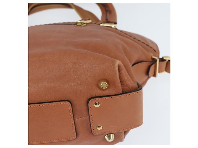 Chloé Bolsa de Mão Chloe Angie em Couro 2 em 1 Marrom Dourado Auth 150382 - vista 16