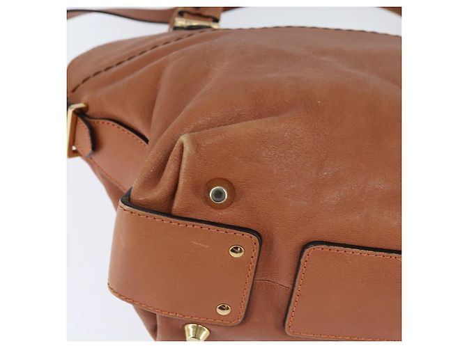 Chloé Bolsa de Mão Chloe Angie em Couro 2 em 1 Marrom Dourado Auth 150382 - vista 17