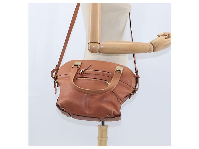 Chloé Bolsa de Mão Chloe Angie em Couro 2 em 1 Marrom Dourado Auth 150382 - vista 23