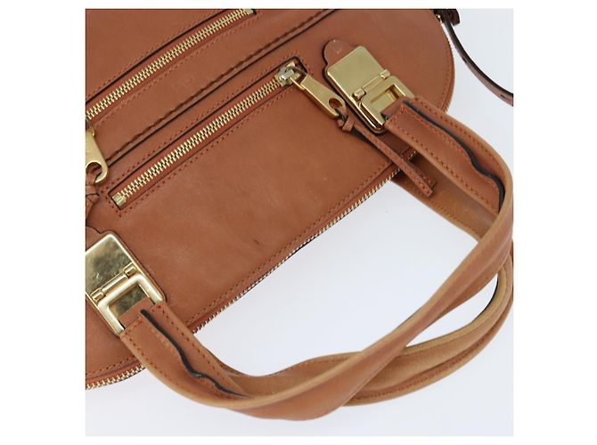 Chloé Bolsa de Mão Chloe Angie em Couro 2 em 1 Marrom Dourado Auth 150382 - vista 6