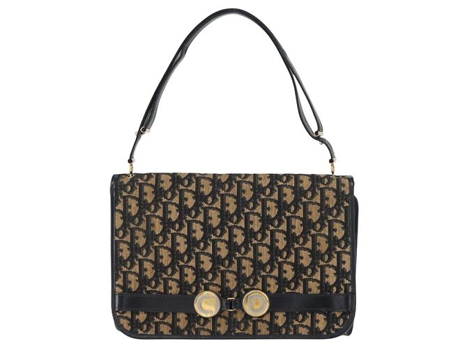 Borsa a Spalla in Tela Trotter Christian Dior Blu Navy Oro Auth ep11984 D'oro - vista 13
