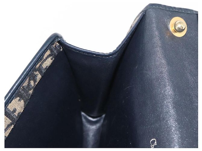 Borsa a Spalla in Tela Trotter Christian Dior Blu Navy Oro Auth ep11984 D'oro - vista 19