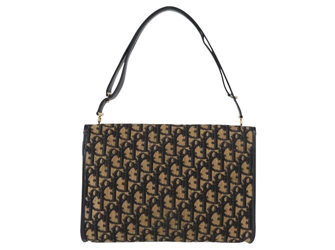 Borsa a Spalla in Tela Trotter Christian Dior Blu Navy Oro Auth ep11984 D'oro - vista 2