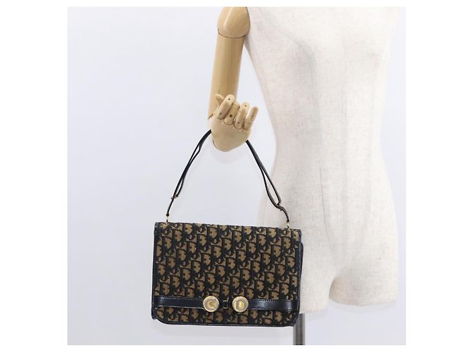 Borsa a Spalla in Tela Trotter Christian Dior Blu Navy Oro Auth ep11984 D'oro - vista 21