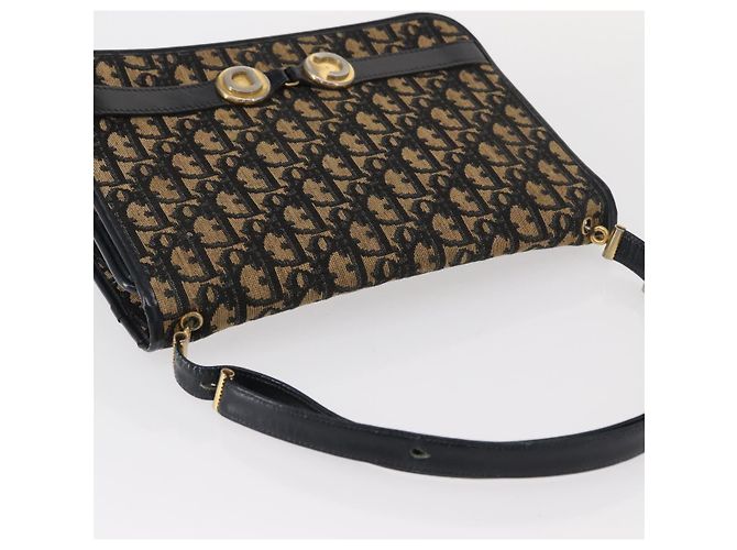 Borsa a Spalla in Tela Trotter Christian Dior Blu Navy Oro Auth ep11984 D'oro - vista 6