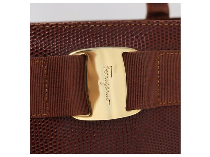 Salvatore Ferragamo Tote Bag Leather Embossed Brown Gold Auth 152061 - view 10