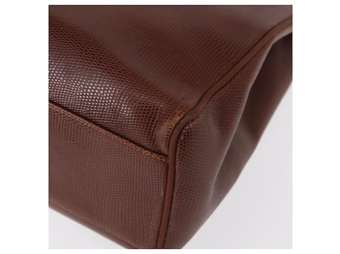 Salvatore Ferragamo Tote Bag Leather Embossed Brown Gold Auth 152061 - view 14