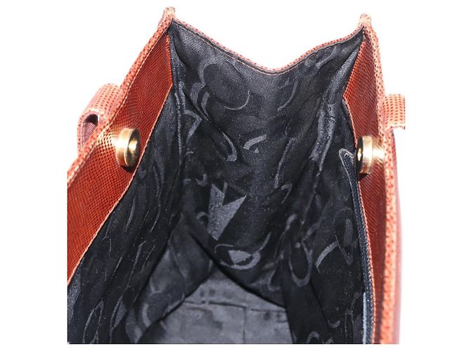 Salvatore Ferragamo Tote Bag Leather Embossed Brown Gold Auth 152061 - view 18