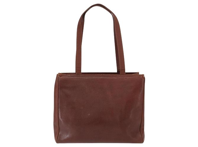 Salvatore Ferragamo Tote Bag Leather Embossed Brown Gold Auth 152061 - view 2