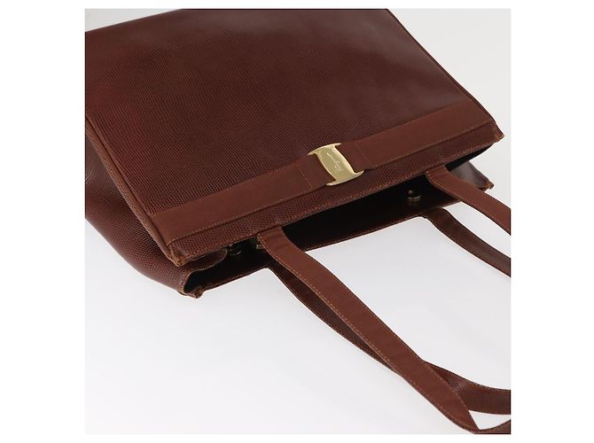Salvatore Ferragamo Tote Bag Leather Embossed Brown Gold Auth 152061 - view 6