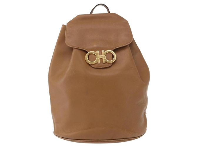 Zaino in pelle beige oro Auth 152109 di Salvatore Ferragamo - vista 13