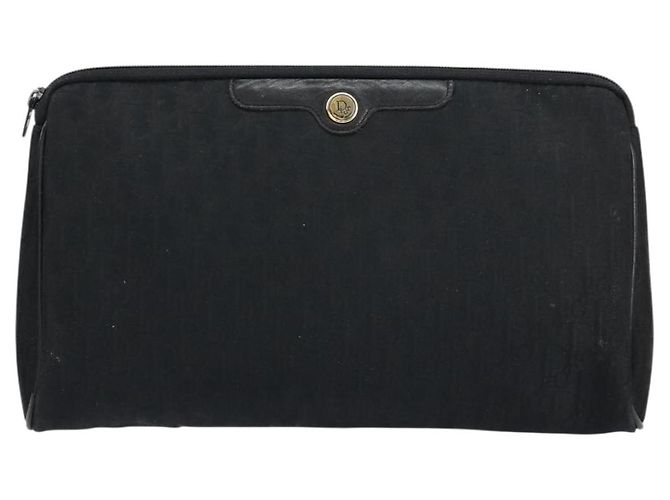 Borsa Clutch in Tela Trotter Christian Dior Nera Oro Auth bs30788 - vista 13