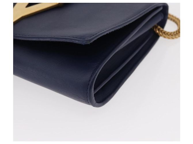 Borsa piccola Y Line Chain in pelle blu e oro Auth BA8058 di SAINT LAURENT D'oro - vista 11