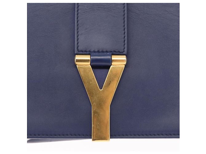Borsa piccola Y Line Chain in pelle blu e oro Auth BA8058 di SAINT LAURENT D'oro - vista 14
