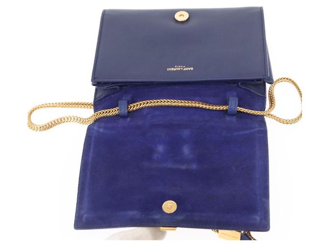 Borsa piccola Y Line Chain in pelle blu e oro Auth BA8058 di SAINT LAURENT D'oro - vista 15