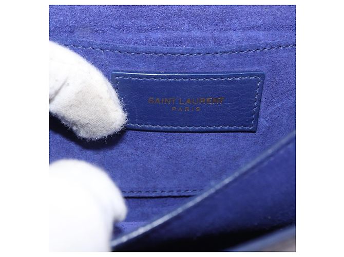 Borsa piccola Y Line Chain in pelle blu e oro Auth BA8058 di SAINT LAURENT D'oro - vista 16