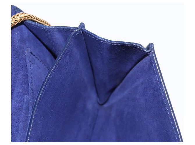 Borsa piccola Y Line Chain in pelle blu e oro Auth BA8058 di SAINT LAURENT D'oro - vista 18