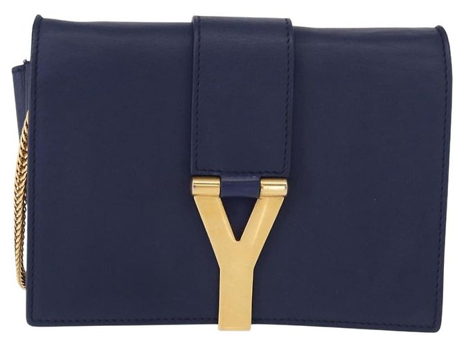 Borsa piccola Y Line Chain in pelle blu e oro Auth BA8058 di SAINT LAURENT D'oro - vista 2