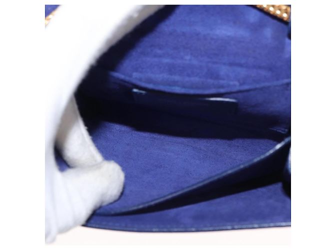 Borsa piccola Y Line Chain in pelle blu e oro Auth BA8058 di SAINT LAURENT D'oro - vista 20