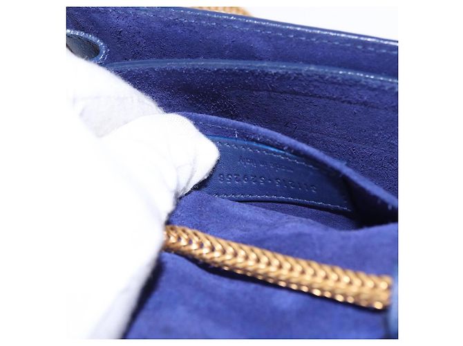 Borsa piccola Y Line Chain in pelle blu e oro Auth BA8058 di SAINT LAURENT D'oro - vista 22