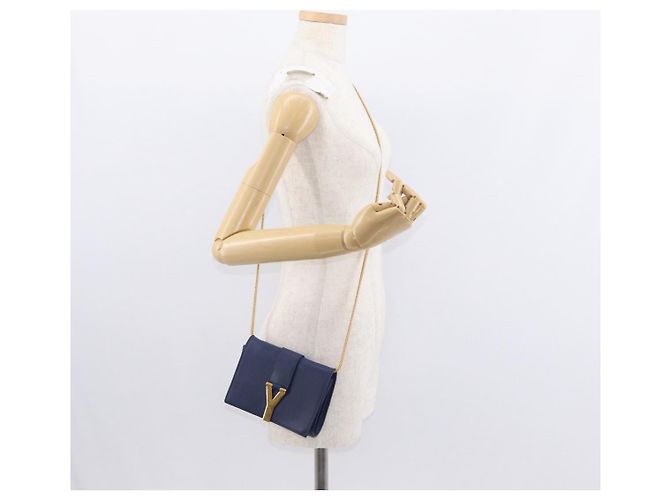Borsa piccola Y Line Chain in pelle blu e oro Auth BA8058 di SAINT LAURENT D'oro - vista 23