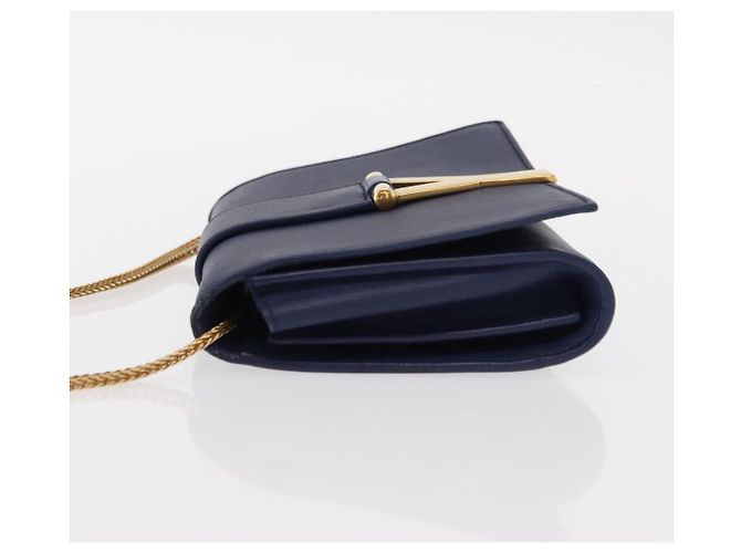 Borsa piccola Y Line Chain in pelle blu e oro Auth BA8058 di SAINT LAURENT D'oro - vista 5