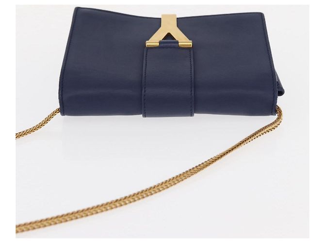 Borsa piccola Y Line Chain in pelle blu e oro Auth BA8058 di SAINT LAURENT D'oro - vista 6