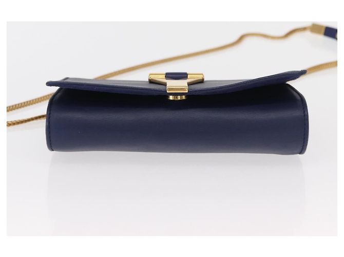Borsa piccola Y Line Chain in pelle blu e oro Auth BA8058 di SAINT LAURENT D'oro - vista 9