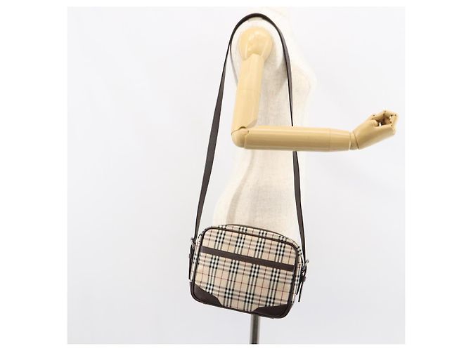 Burberry Borsa a Spalla Nova Check in Tela Beige Argento Autentica ka066 - vista 21