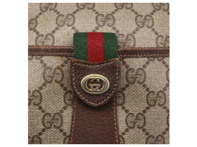 Borsa Gucci GG Supreme Web Sherry Line PVC Beige Oro Rosso 89 02 032 Auth SW1762 D'oro - vista 14