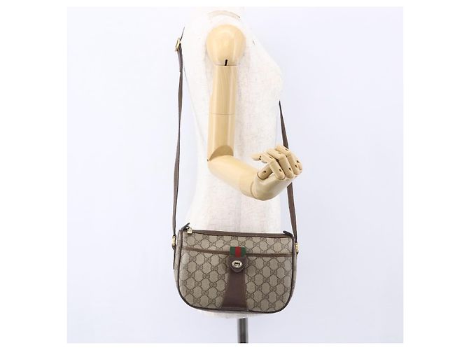 Borsa Gucci GG Supreme Web Sherry Line PVC Beige Oro Rosso 89 02 032 Auth SW1762 D'oro - vista 24