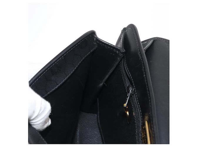 Bolso de mano de lona de panal PVC 2 en 1 Christian Dior negro y dorado Auth 149368 - vista 20