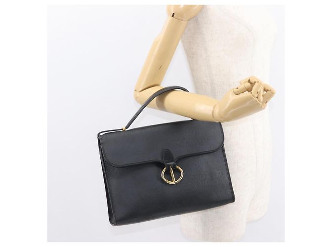 Bolso de mano de lona de panal PVC 2 en 1 Christian Dior negro y dorado Auth 149368 - vista 23