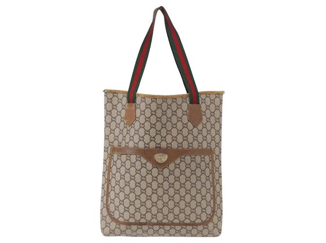 GUCCI GUCCI Plus Borsa Tote Sherry Line in PVC Beige Oro Auth 151618 D'oro - vista 13