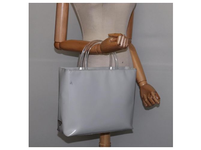 PRADA Hand Bag Enamel Gray Auth 148279 Brown - view 23
